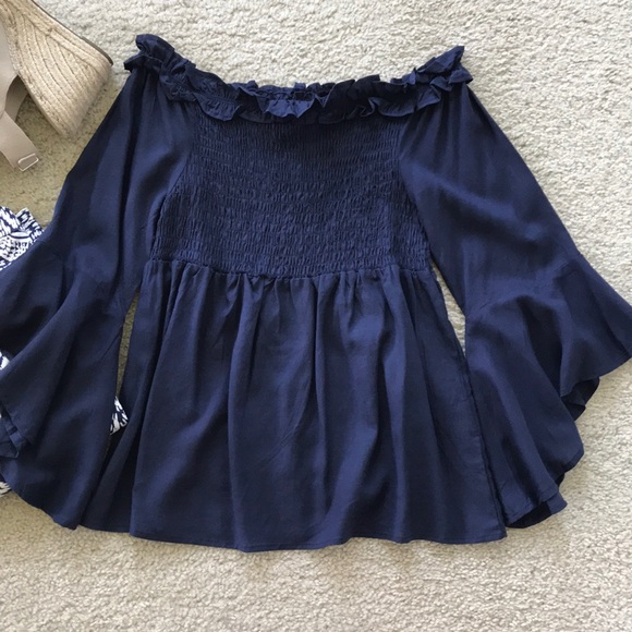Navy Off the Shoulder Top - Picture 4 of 7